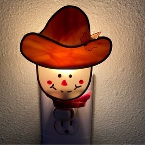 Vintage Stained Glass Snowman Cowboy Night Light Christmas Western